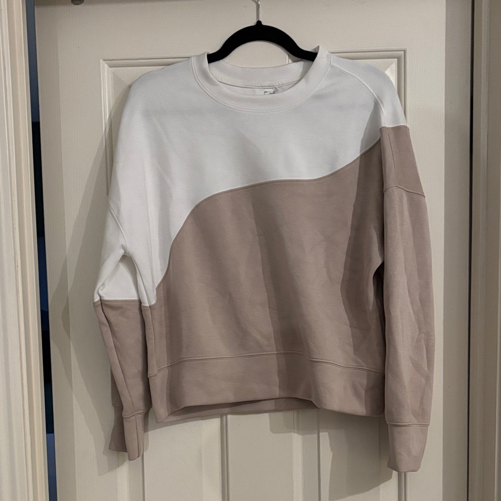 RBX Women's White and Tan Crew Neck Athletic Sweatshirt